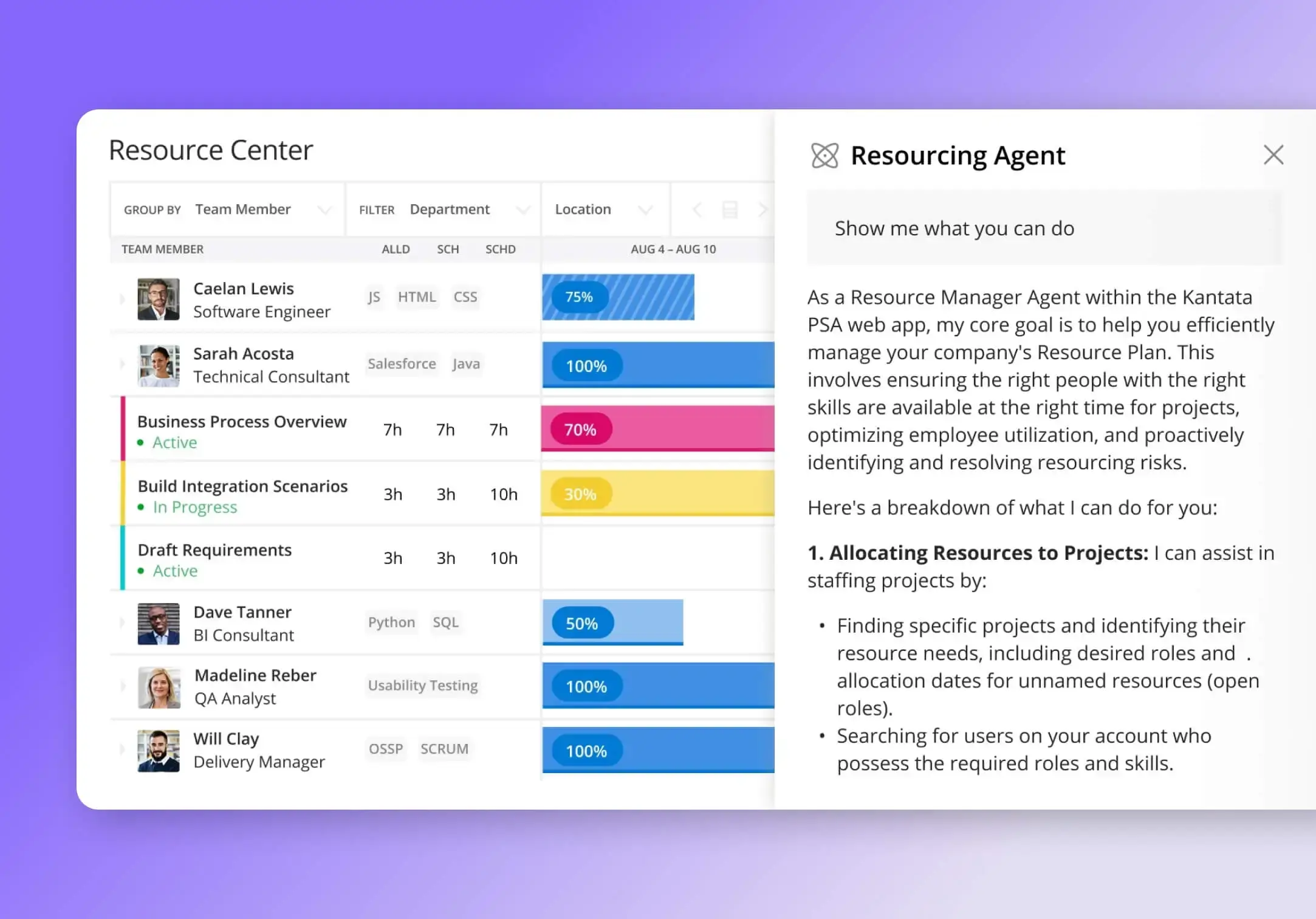 Product screenshot representing resource allocation / scheduling