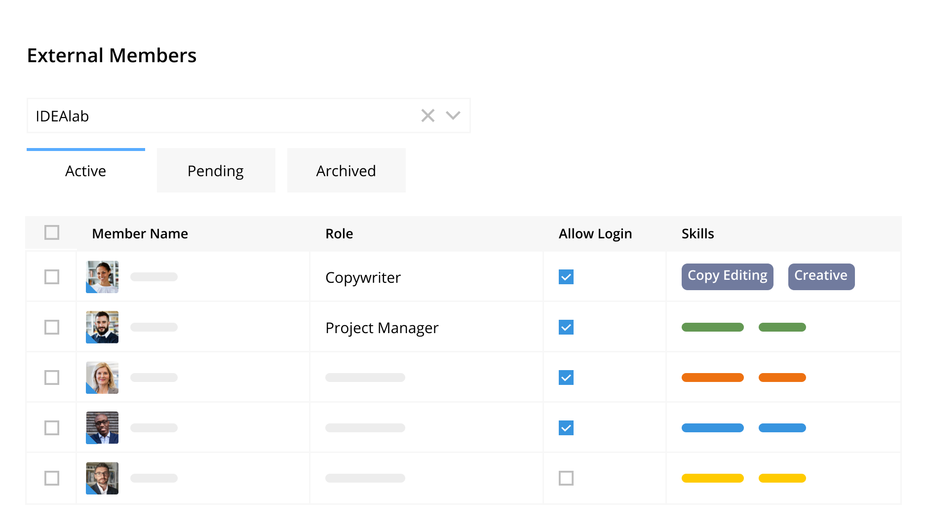 Product screenshot representing managing your talent network