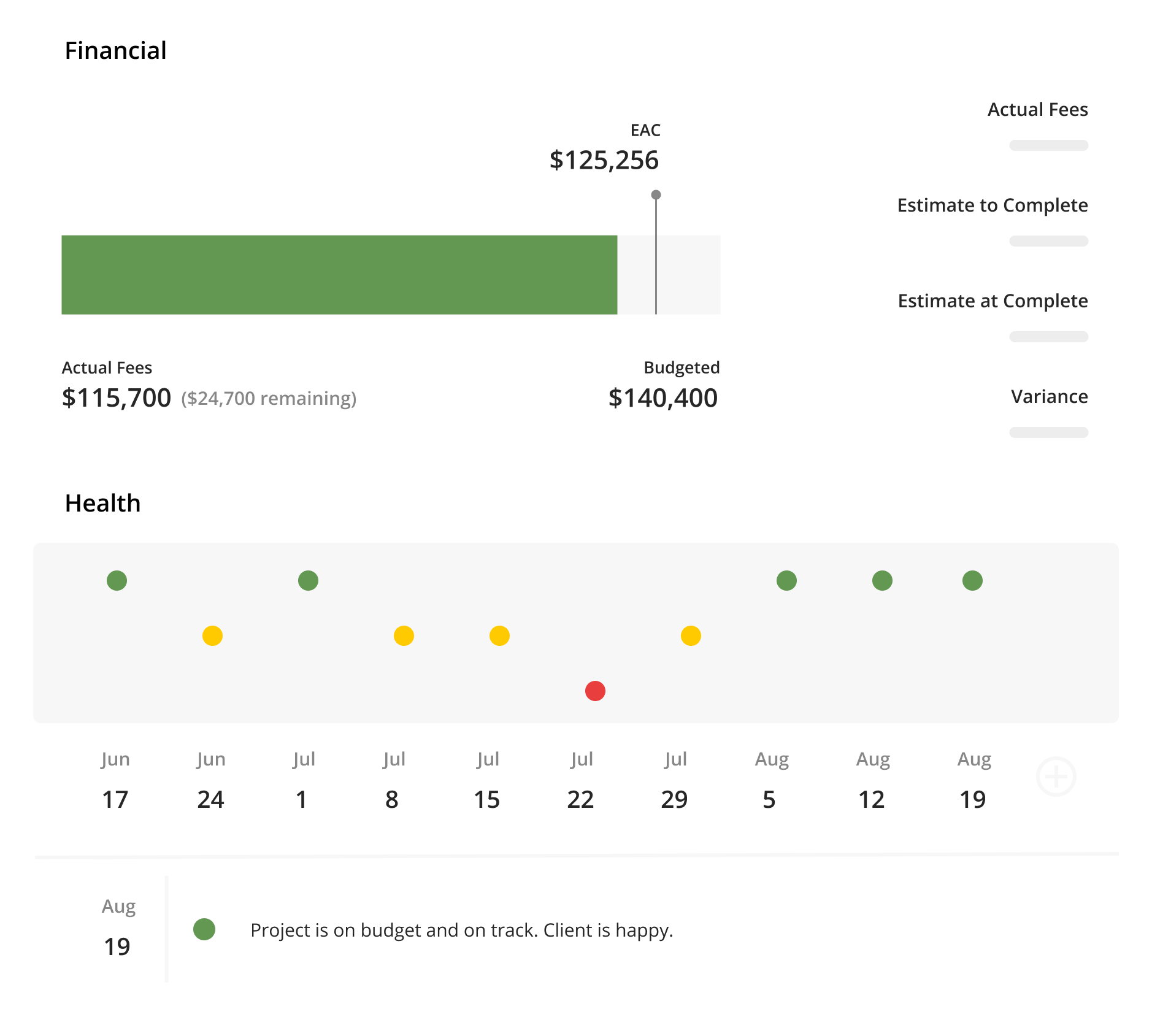 Product screenshot representing revenue recognition and forecasting