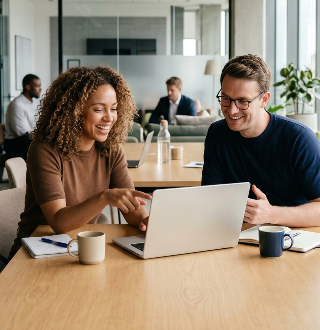 Two Kantata professional services experts collaborating at a laptop
